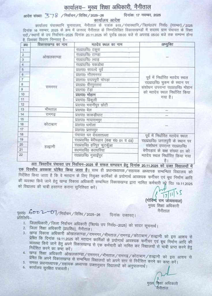 उत्तराखंड:इस जिले में स्कूलों में अवकाश का आदेश, इसलिए बंद रहेंगे ये स्कूल